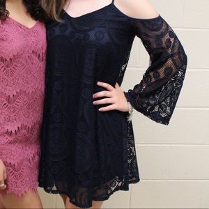 Love, Fire Navy Lace Shift Dress